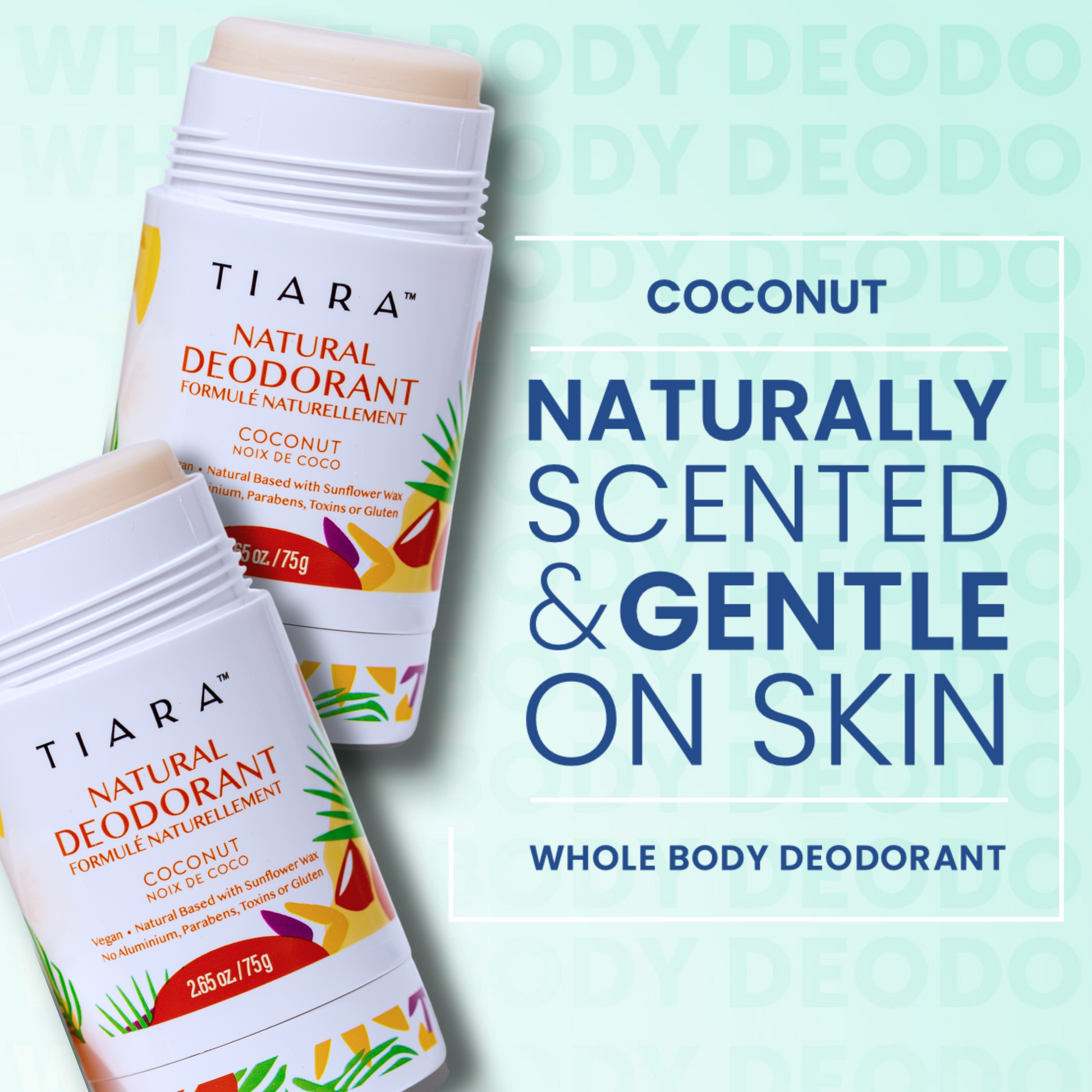 TIARA NATURAL DEODORANT COCONUT SCENT - NATURALLY SCENTED & GENTLE ON THE SKIN - WHOLE BODY DEODORANT