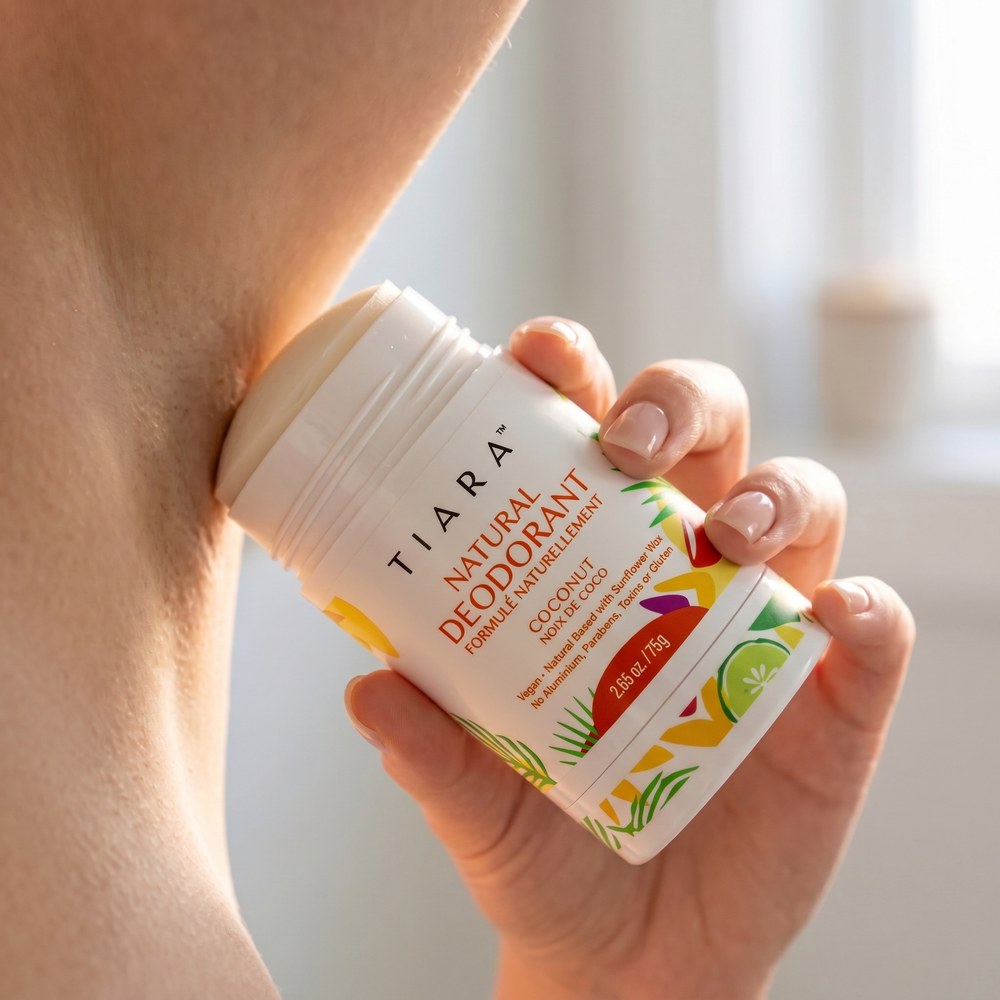 Apply TIARA deodorant — smooth glide